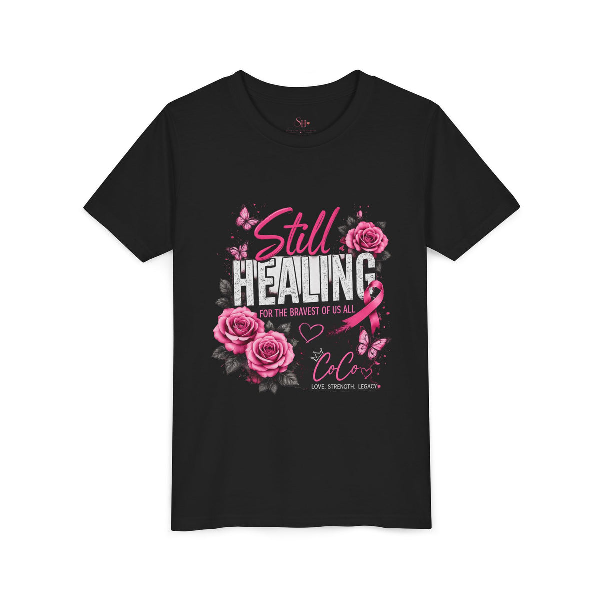 Youth Tee — "Still Healing" Memorial Shirt with Pink Ribbon & Photo Tribute