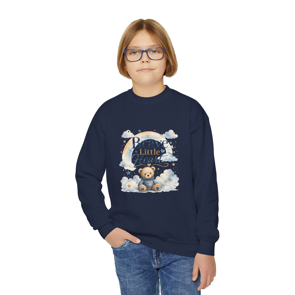 Youth Sweatshirt — "Brave Little Heart" Teddy Bear Kids Crewneck