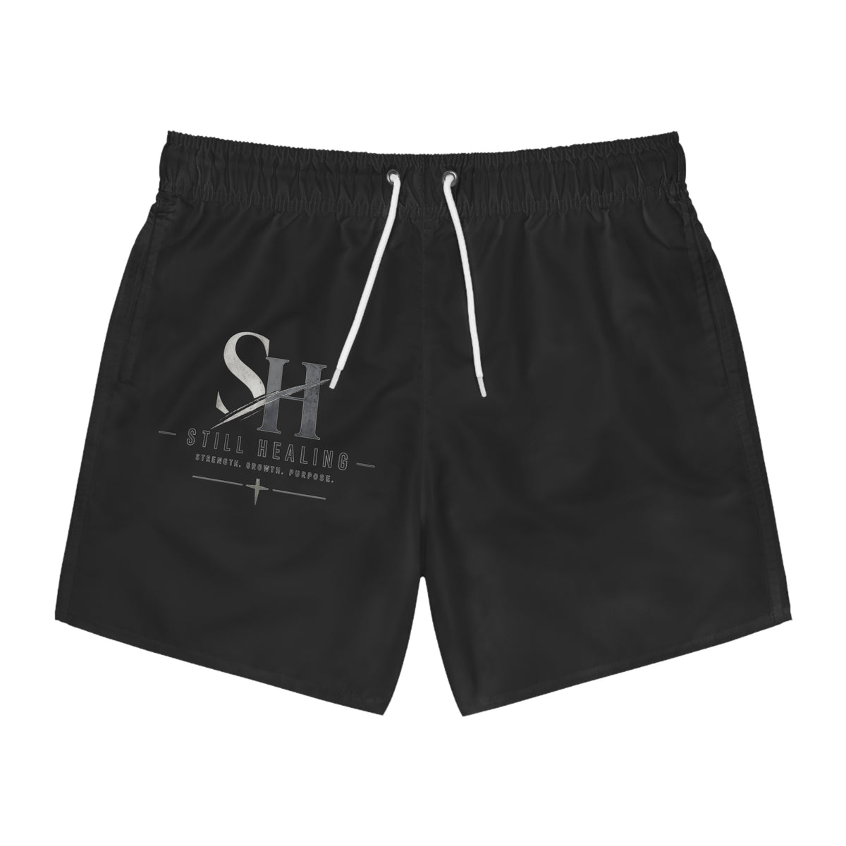 Swim Trunks — 'Still Healing' Motivational Black Swim Shorts