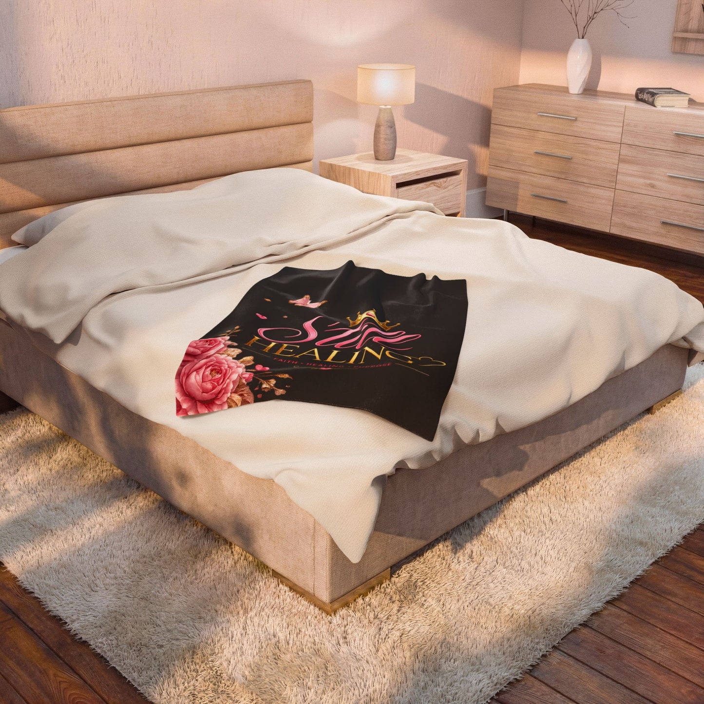 Still Healing Plush Blanket β Inspirational Faith Healing Throw with Crown & Roses