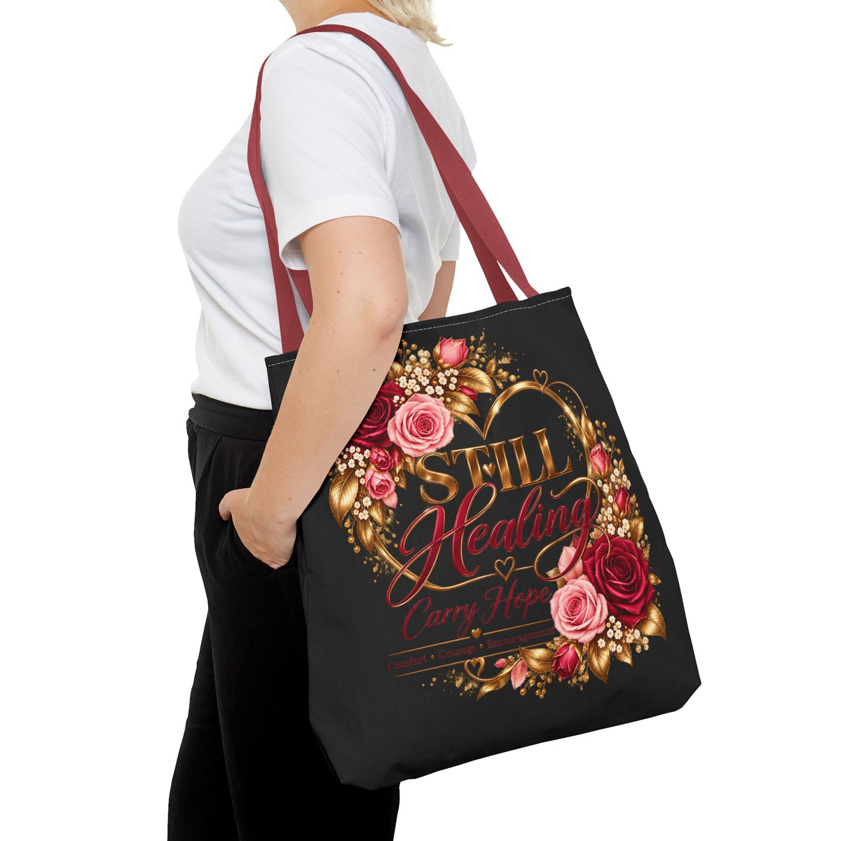 Still Healing Floral Tote Bag - Encouragement Canvas Carry All