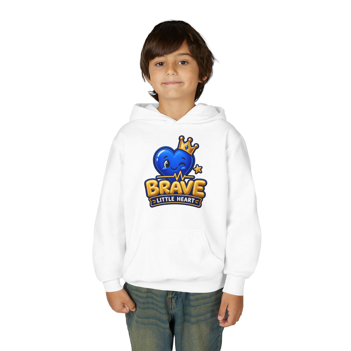 Youth Hoodie - "Brave Little Heart" Cute Blue Whale Crown Design