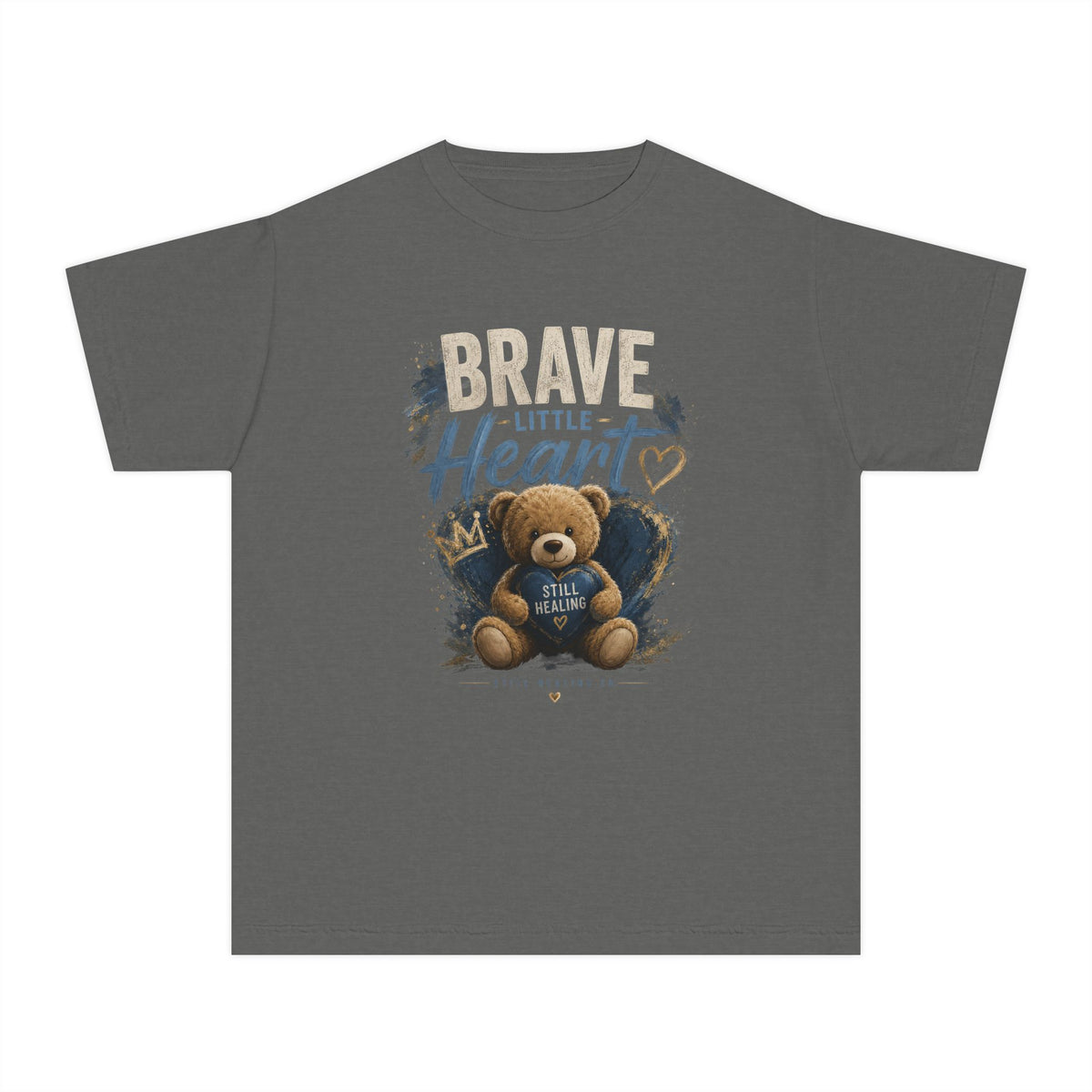 Youth Tee — "Brave Little Heart" Teddy Bear Inspirational Kids Shirt