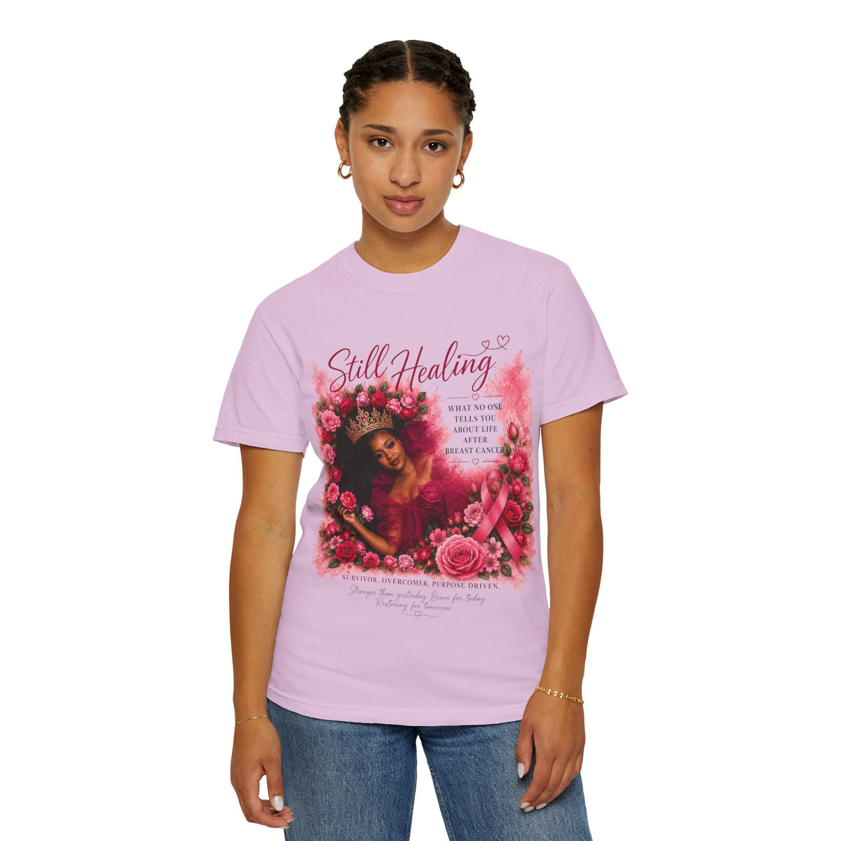 Still Healing T‑Shirt — Feminine Self‑Care Rose Graphic Tee