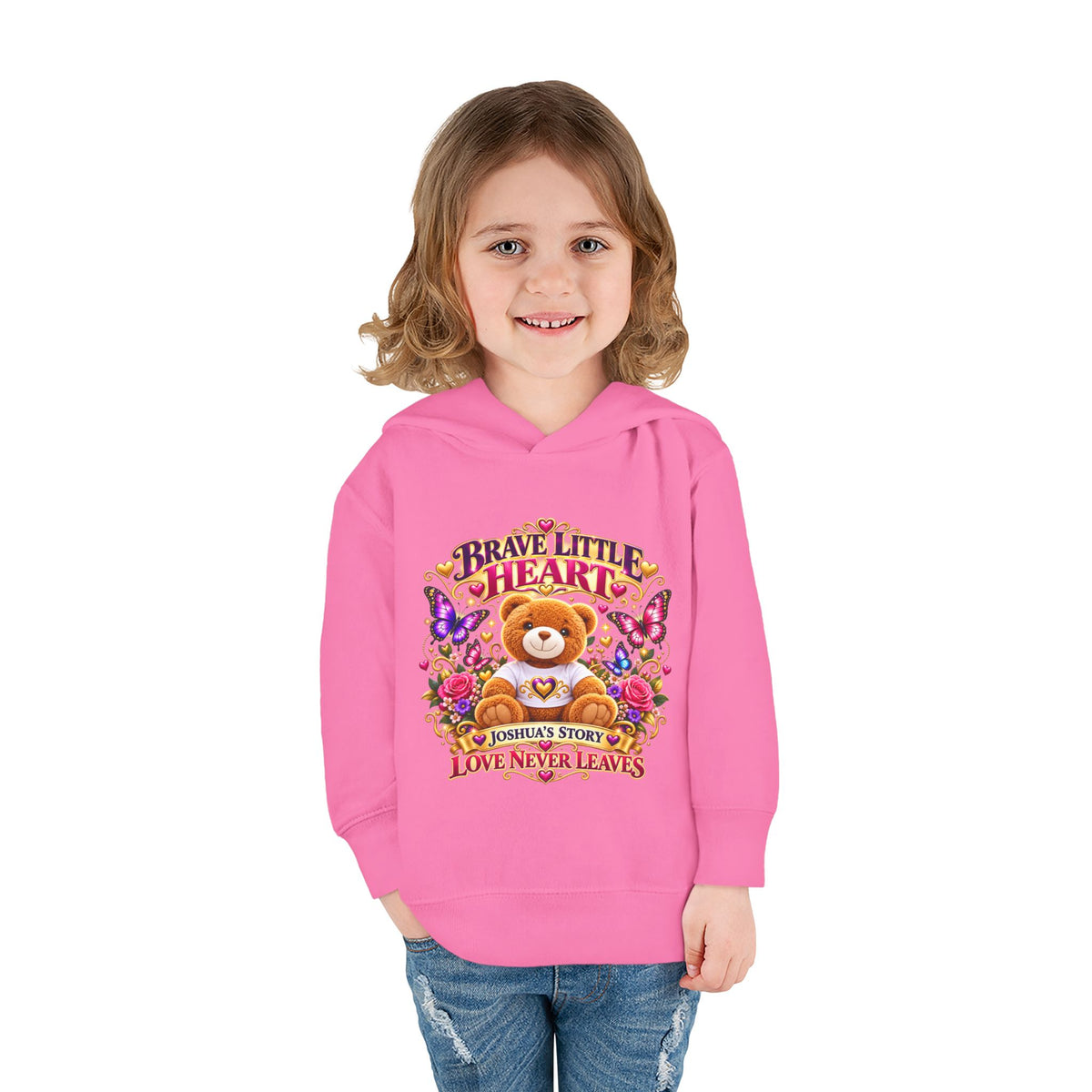 Toddler Hoodie - "Brave Little Heart" Teddy Design (Personalize: Joshua's Story)