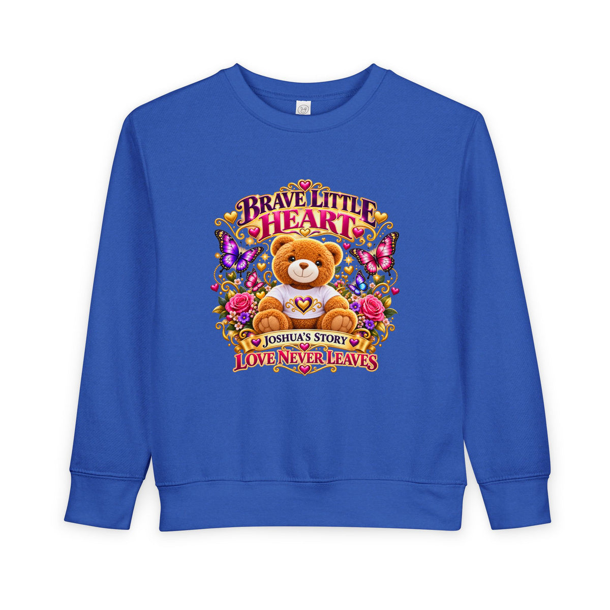 Brave Little Heart Toddler Sweatshirt – Personalized Bear & Butterflies “Love Never Leaves”