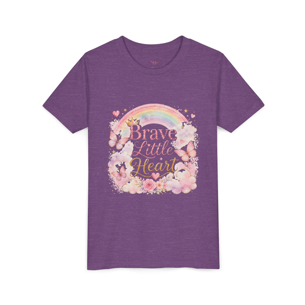 Brave Little Heart Youth Tee — Rainbow Butterflies Floral Kids Shirt
