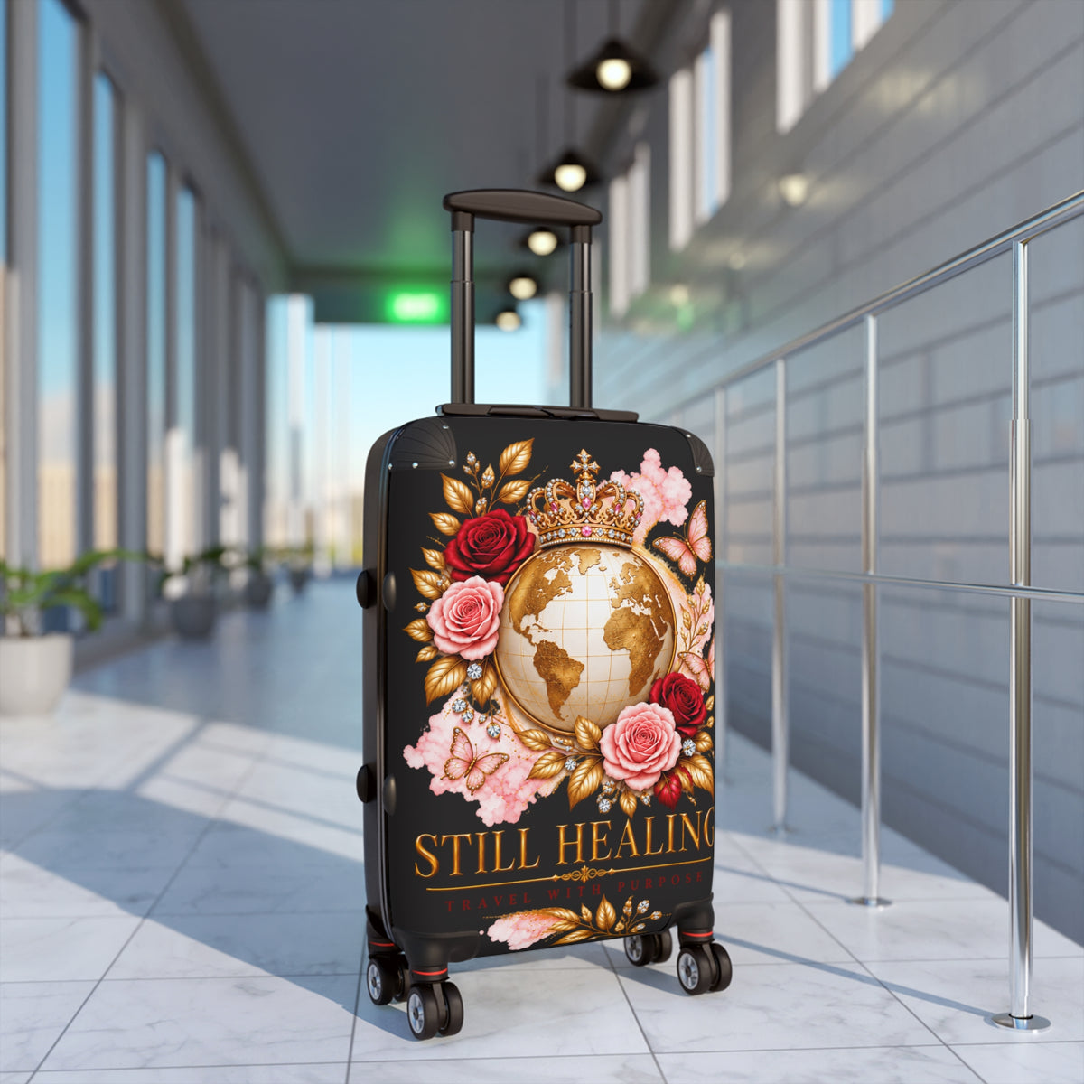 Still Healing Floral Globe Suitcase — Decorative Travel Luggage
