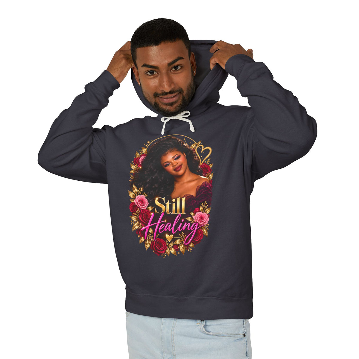 Still Healing Hoodie β Floral Heart Portrait Lightweight Hoodie