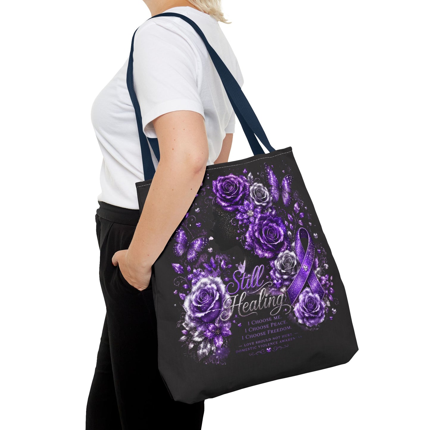 Purple Ribbon 'Still Healing' Floral Tote Bag