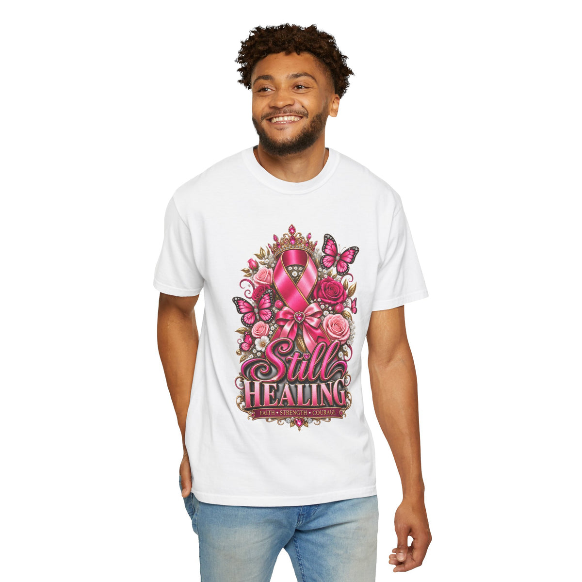 Breast Cancer Awareness T-Shirt — "Still Healing" Pink Ribbon Support Tee