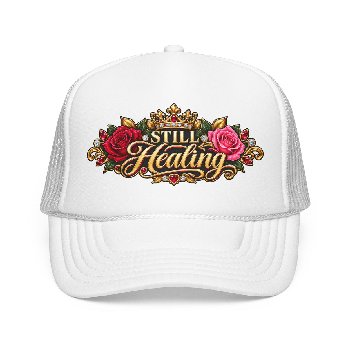 Still Healing Trucker Hat — Floral Crown Recovery Mesh Cap