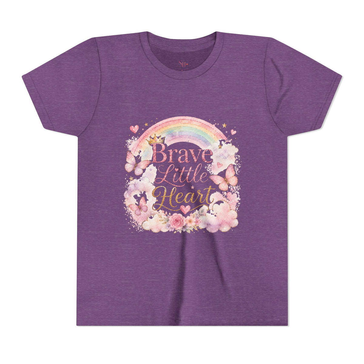 Brave Little Heart Youth Tee — Rainbow Butterflies Floral Kids Shirt