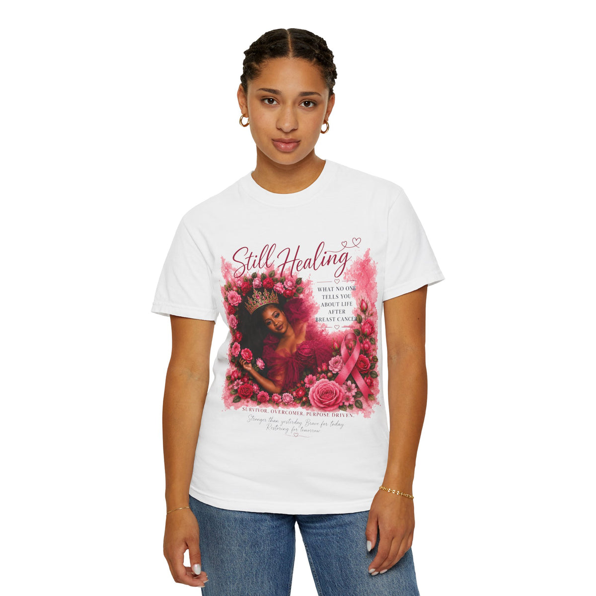 Still Healing T‑Shirt — Feminine Self‑Care Rose Graphic Tee