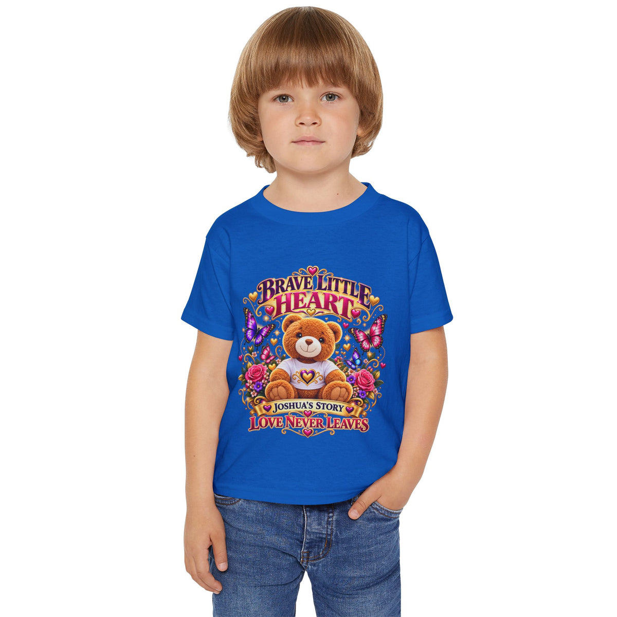 Toddler T-Shirt — "Brave Little Heart" Personalized Bear Design (Love Never Leaves)