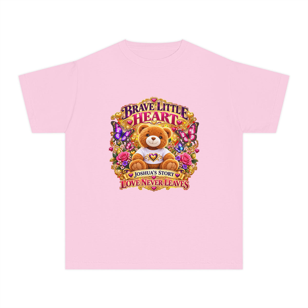 Youth Tee β "Brave Little Heart" Teddy Bear Floral Comfort Shirt