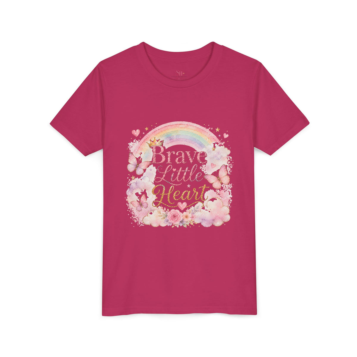 Brave Little Heart Youth Tee — Rainbow Butterflies Floral Kids Shirt