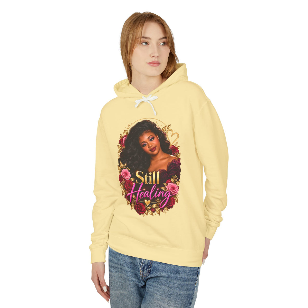 Still Healing Hoodie β Floral Heart Portrait Lightweight Hoodie