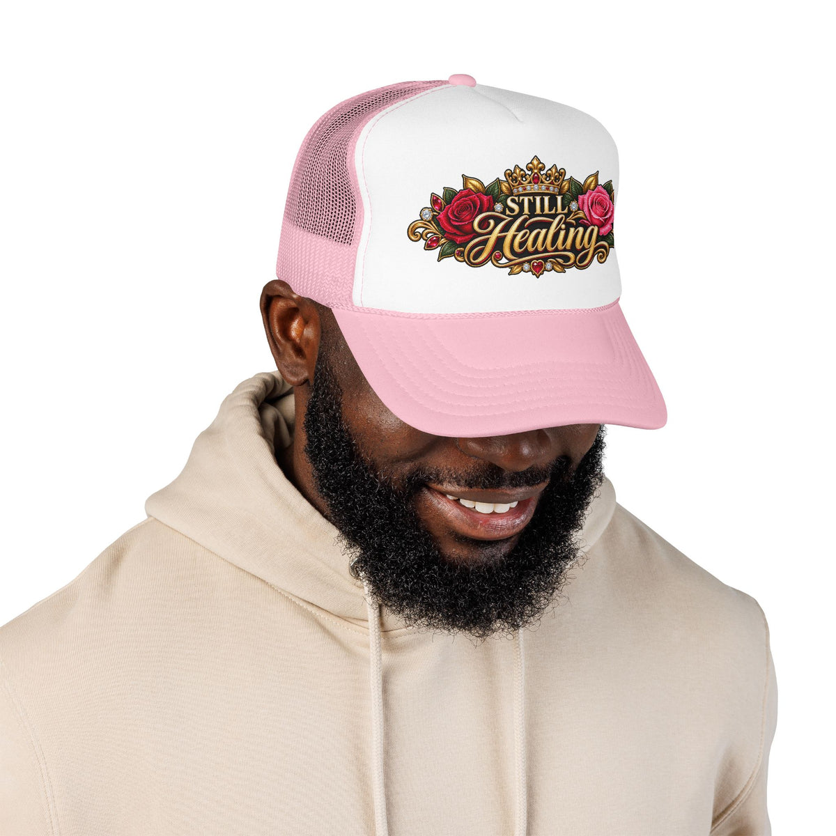 Still Healing Trucker Hat — Floral Crown Recovery Mesh Cap