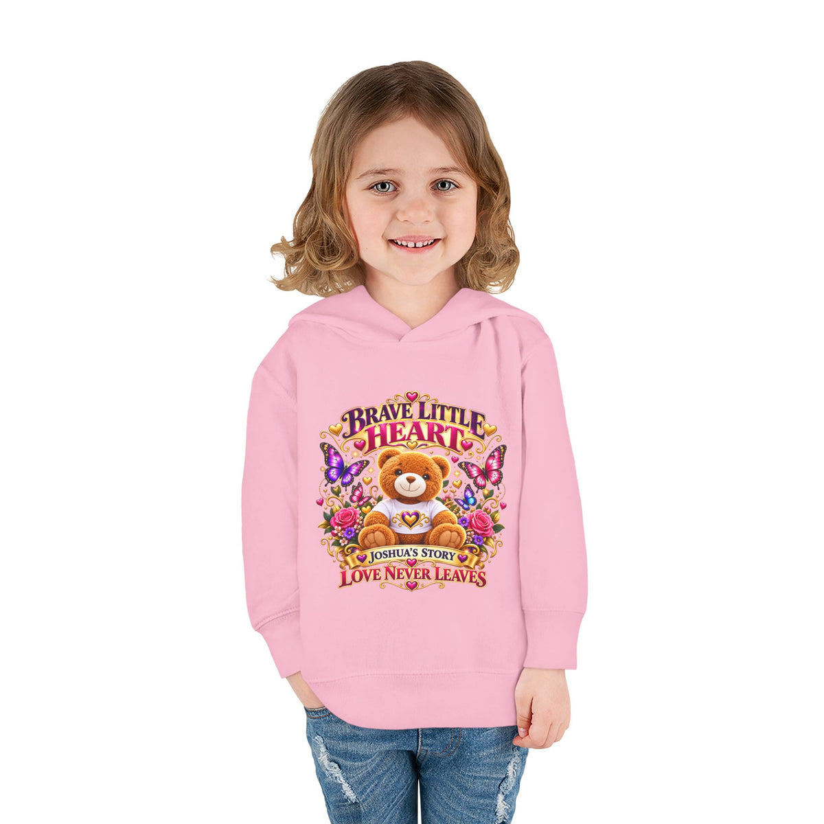 Toddler Hoodie - "Brave Little Heart" Teddy Design (Personalize: Joshua's Story)