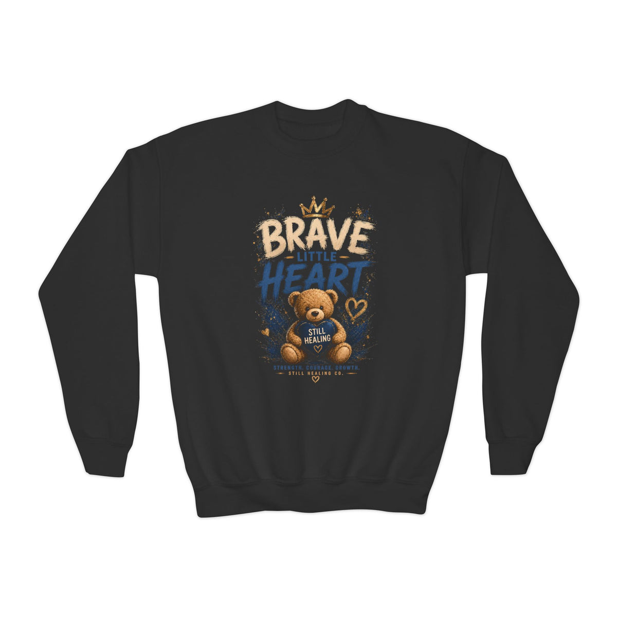 Youth Crewneck Sweatshirt - 'Brave Little Heart' Teddy Bear Kids Pullover