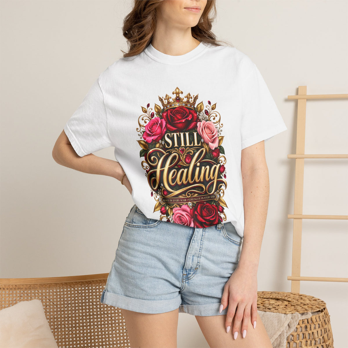 Still Healing T-Shirt – Floral Script Recovery Tee