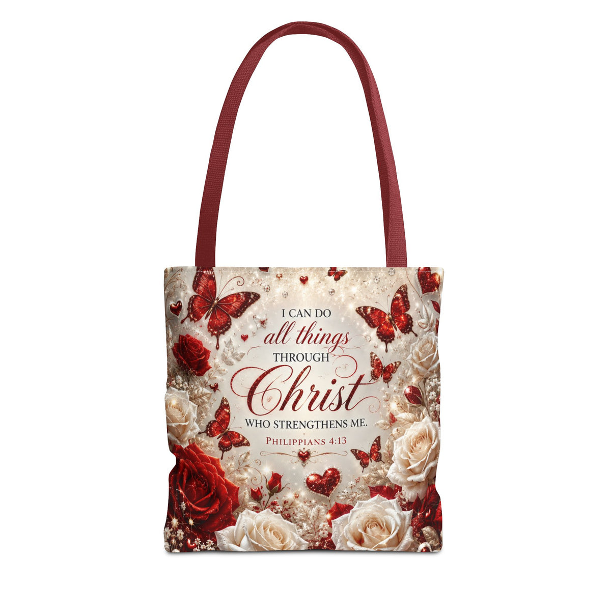 Christian Floral Tote Bag — "I Can Do All Things Through Christ" Philippians 4:13