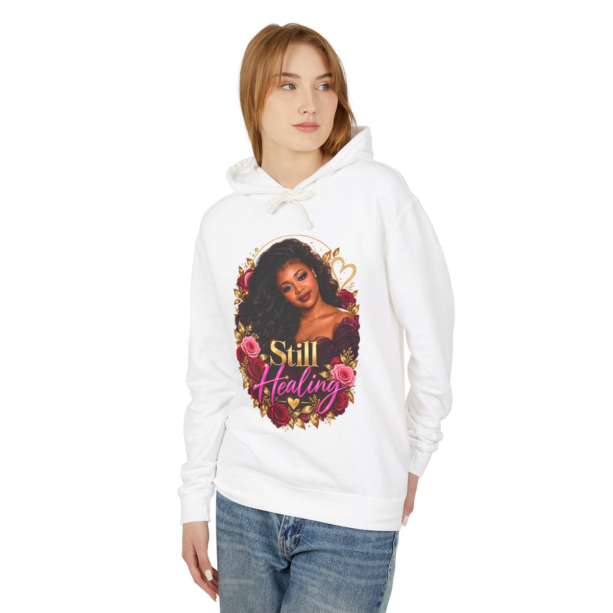 Still Healing Hoodie β Floral Heart Portrait Lightweight Hoodie