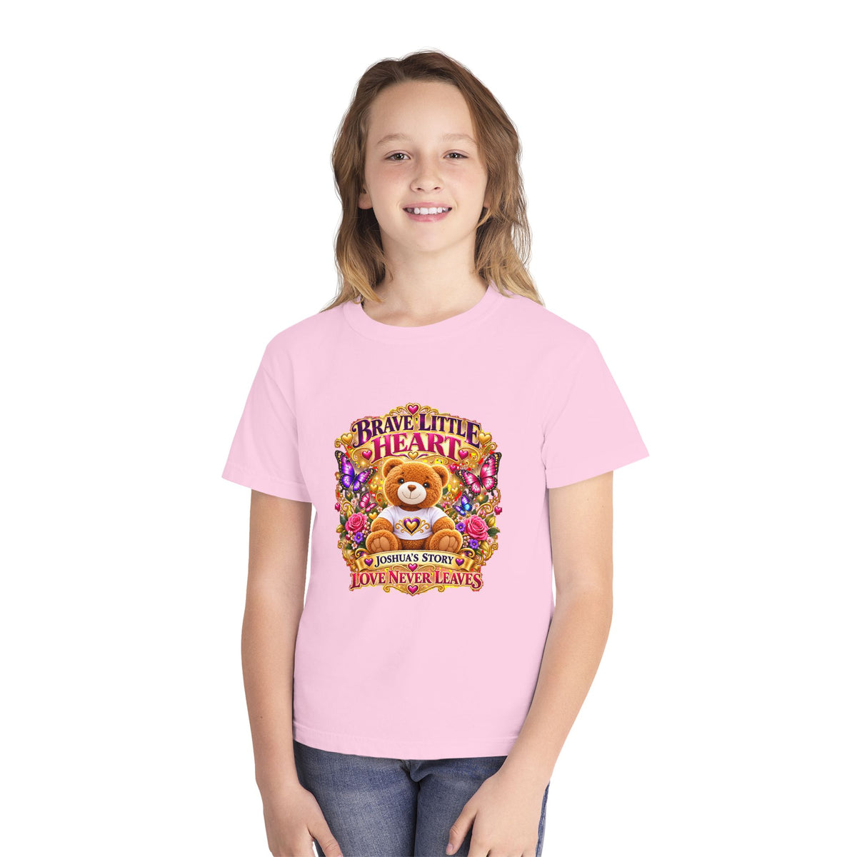 Youth Tee β "Brave Little Heart" Teddy Bear Floral Comfort Shirt