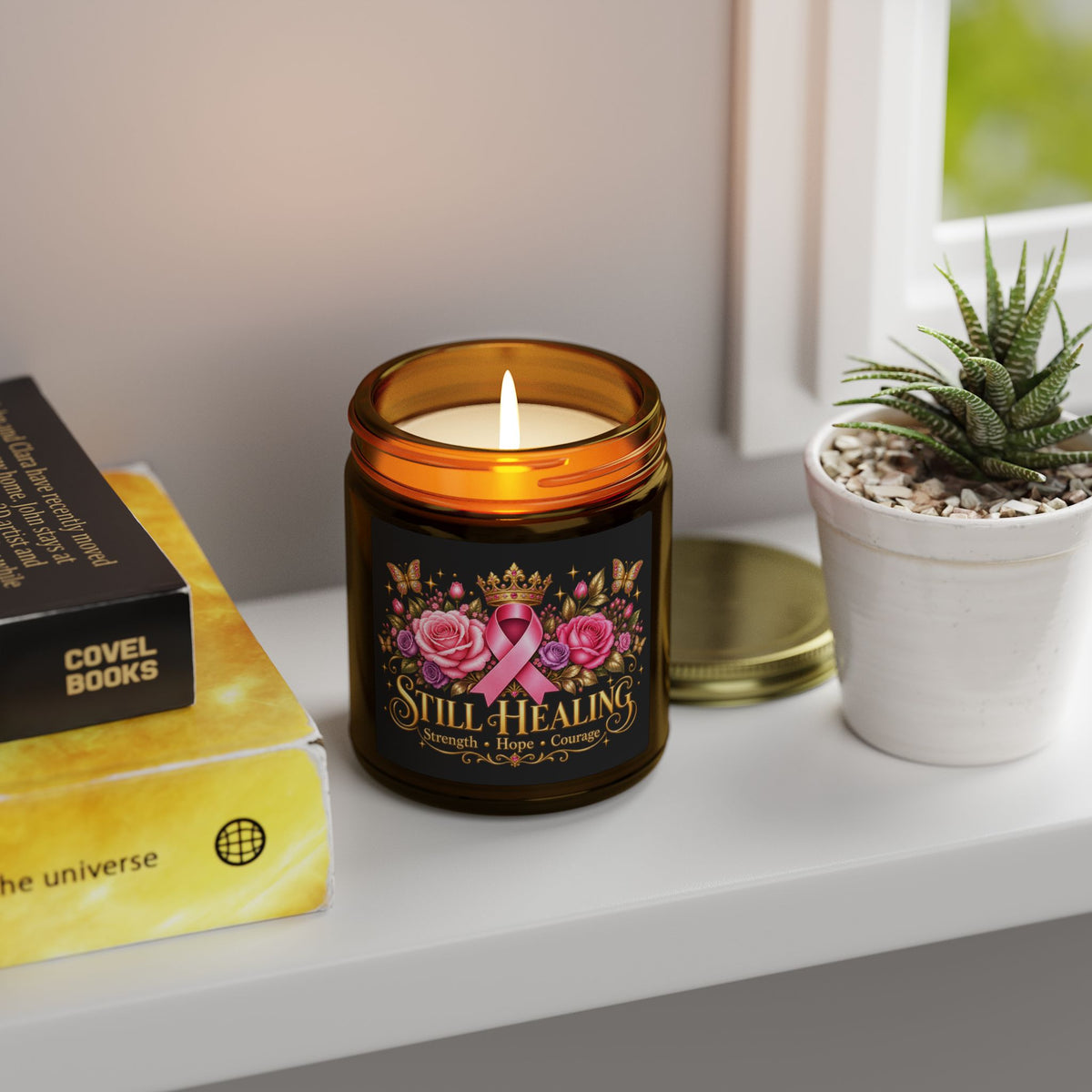 Still Healing Coconut Apricot Scented Candle (4oz/9oz) — Breast Cancer Awareness