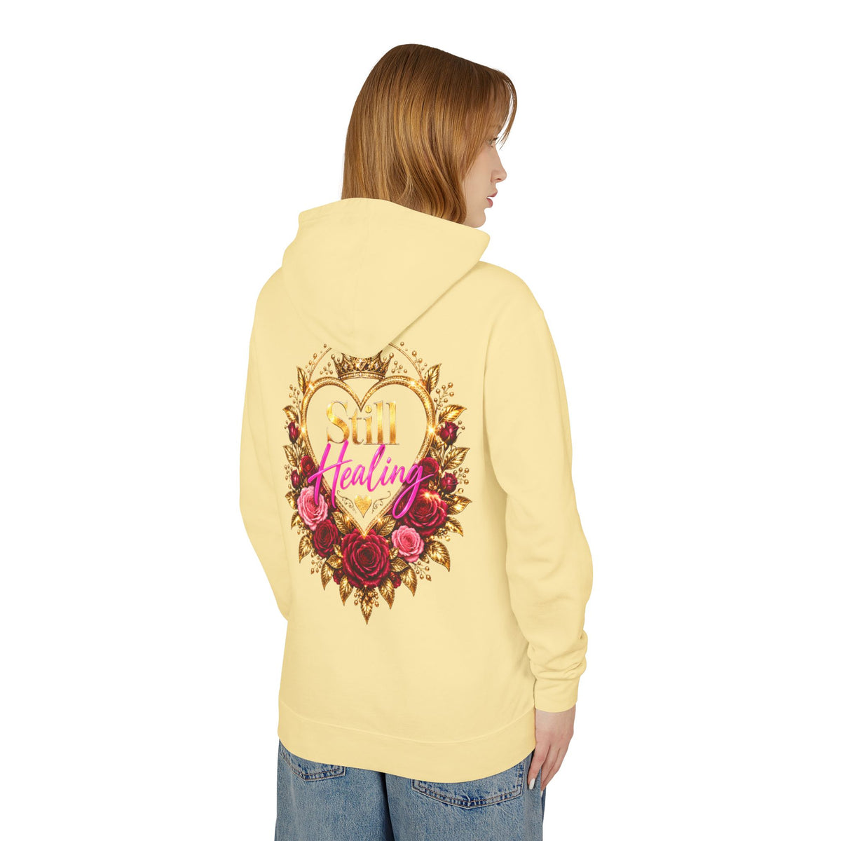 Still Healing Hoodie β Floral Heart Portrait Lightweight Hoodie