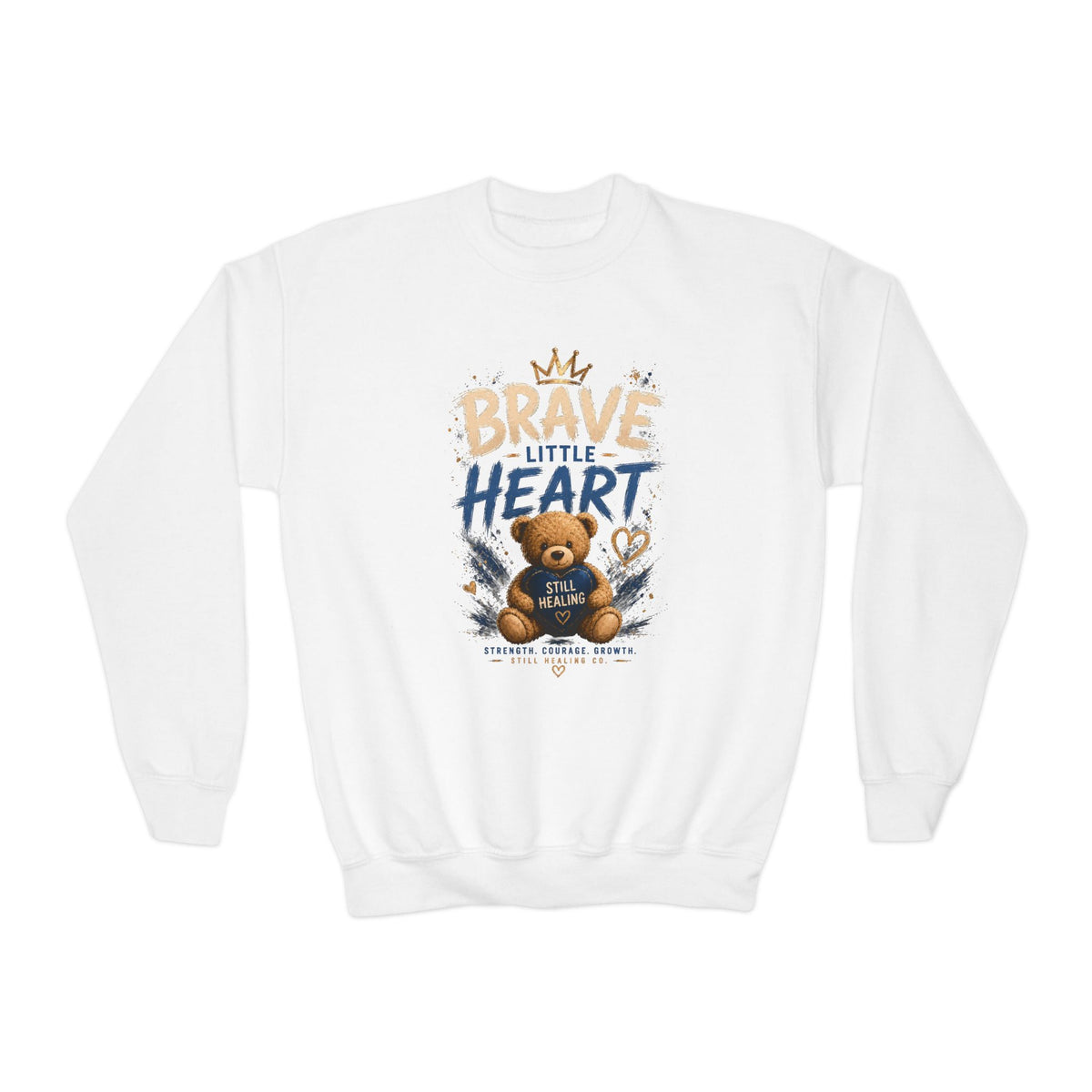 Youth Crewneck Sweatshirt - 'Brave Little Heart' Teddy Bear Kids Pullover