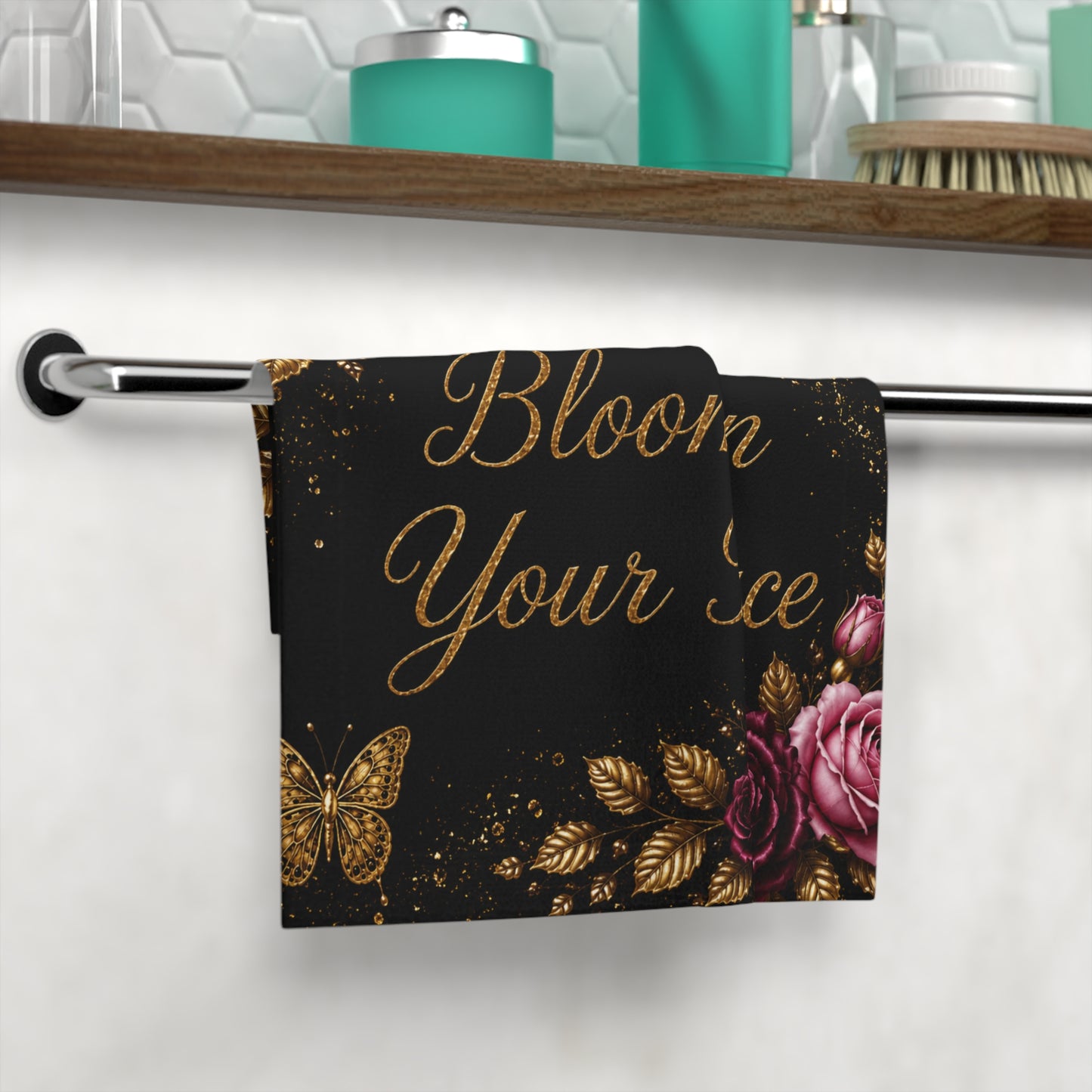 Bloom In Your Peace Face Towel — Floral Butterflies Inspirational Hand Towel
