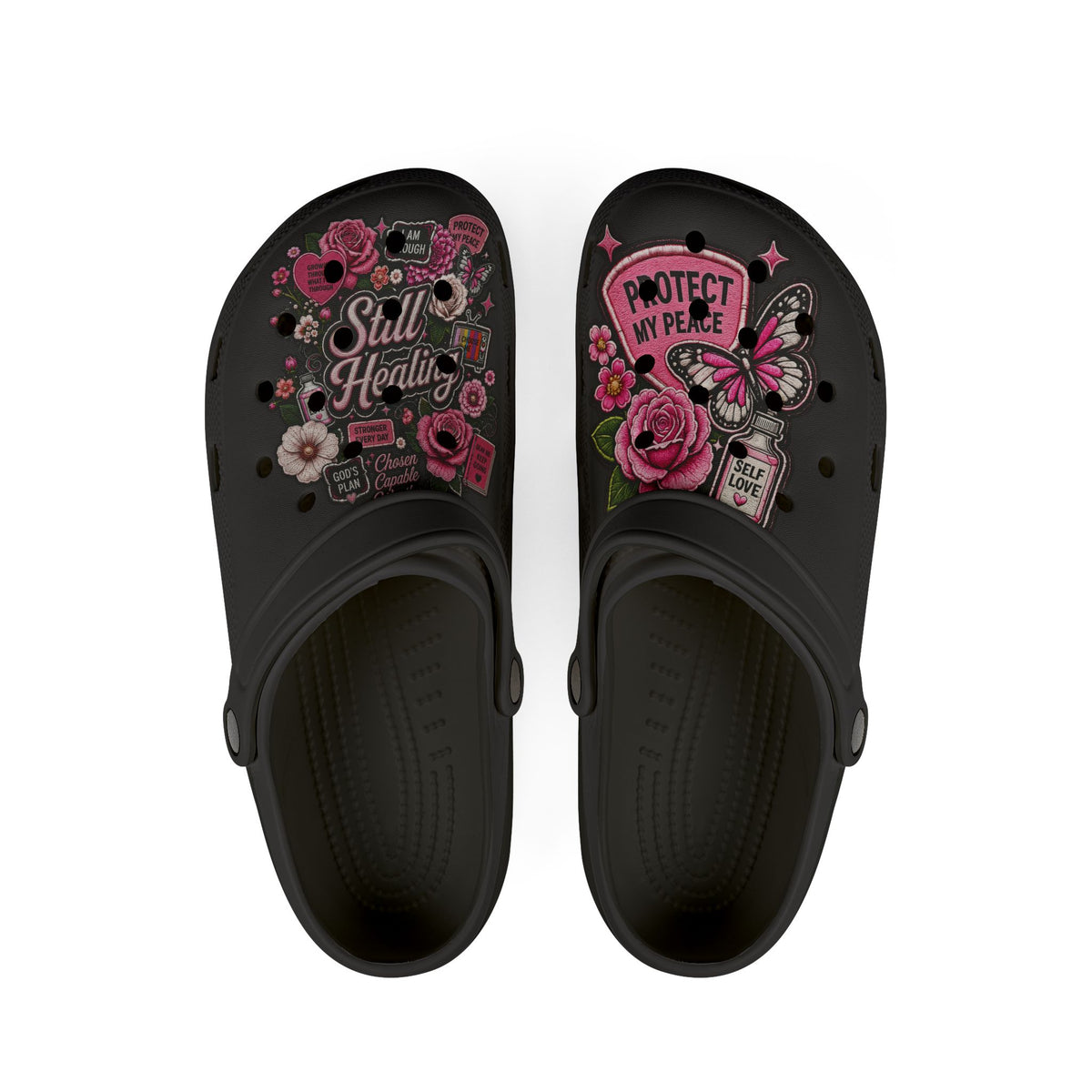 Still Healing Floral Clogs — "Protect My Peace" EVA Foam Shoes