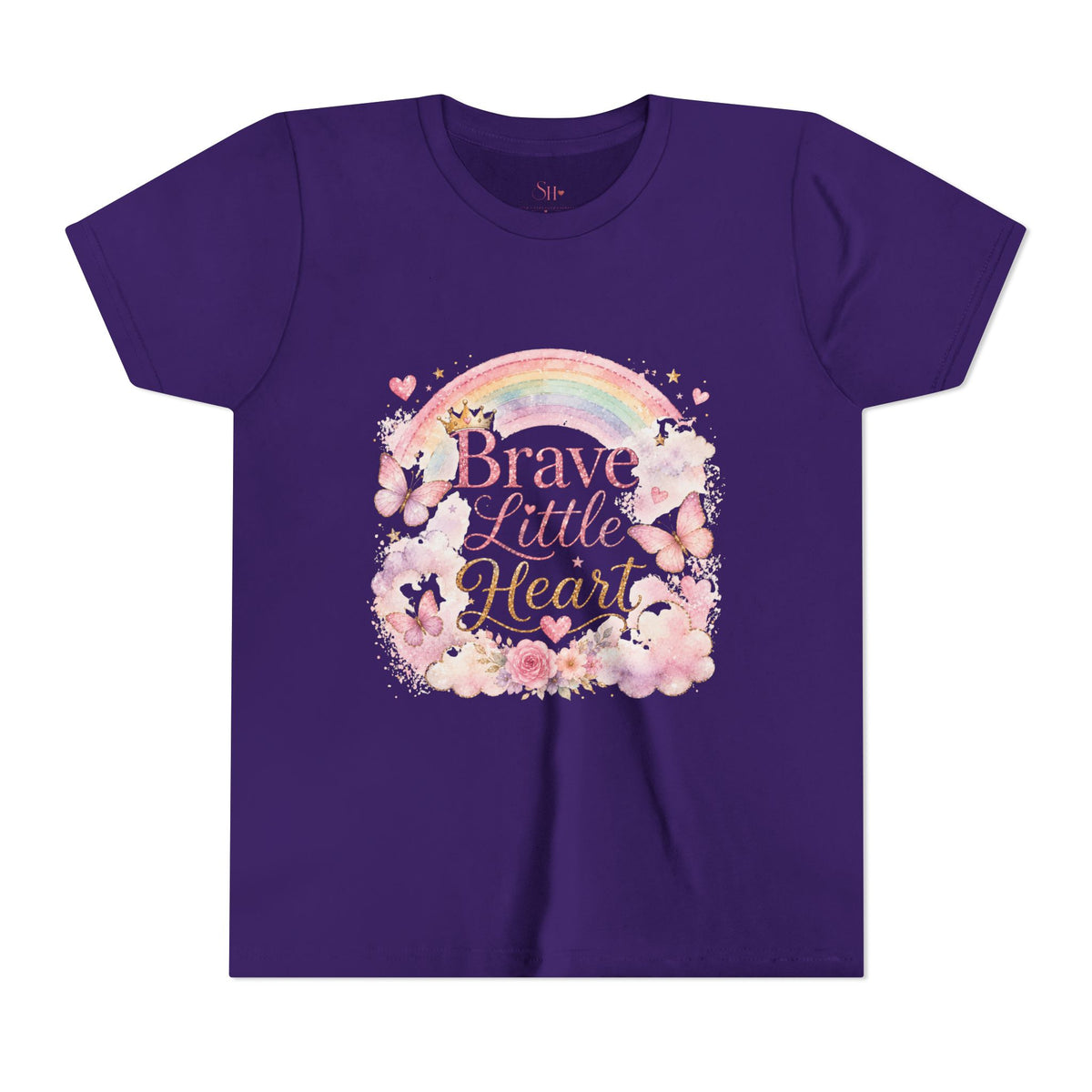 Brave Little Heart Youth Tee — Rainbow Butterflies Floral Kids Shirt