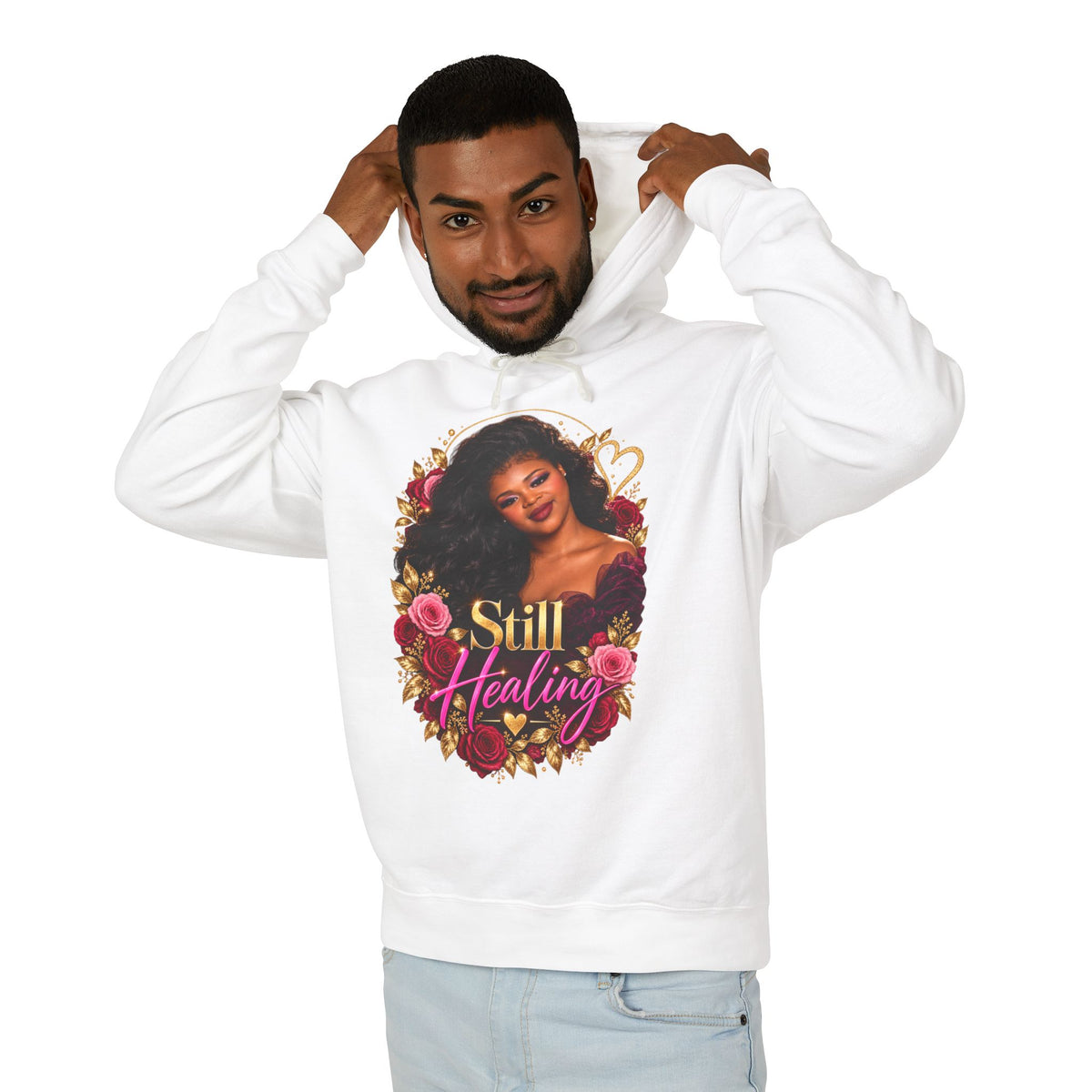 Still Healing Hoodie β Floral Heart Portrait Lightweight Hoodie