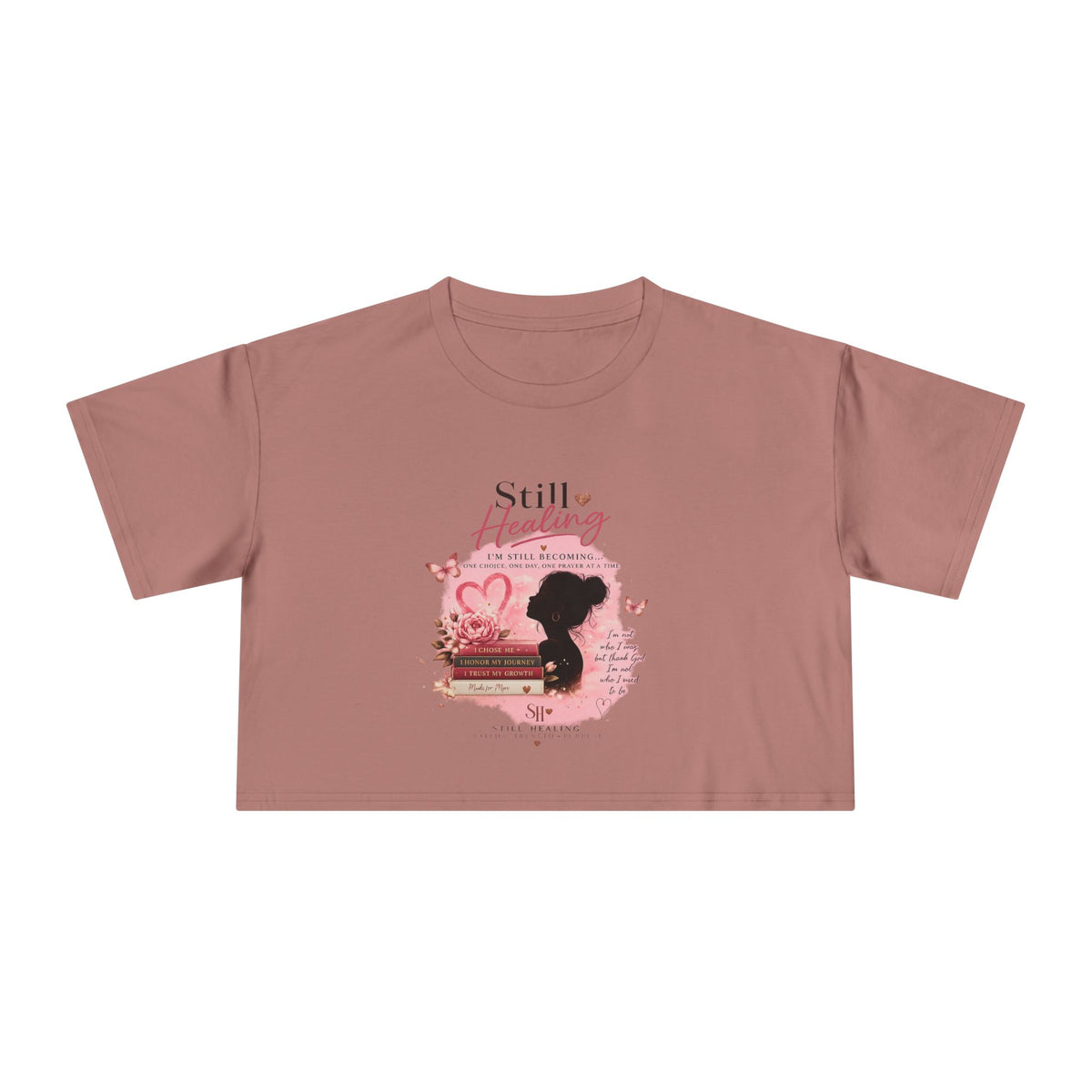 Crop Tee — 'Still Healing' Pink Floral Breast Cancer Awareness Top