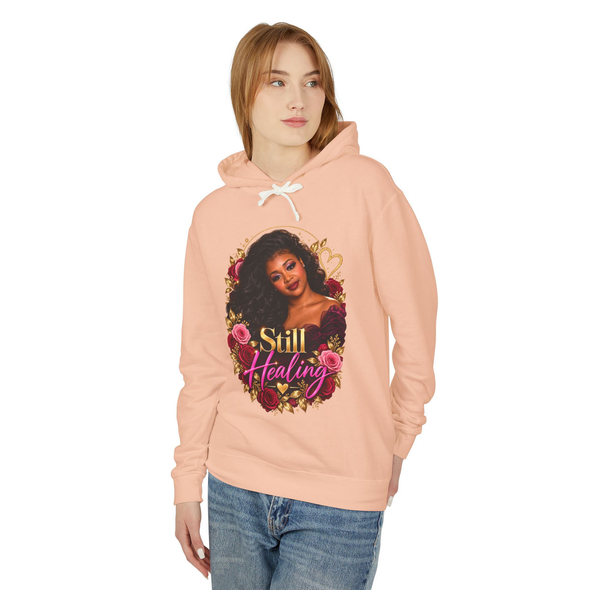 Still Healing Hoodie β Floral Heart Portrait Lightweight Hoodie