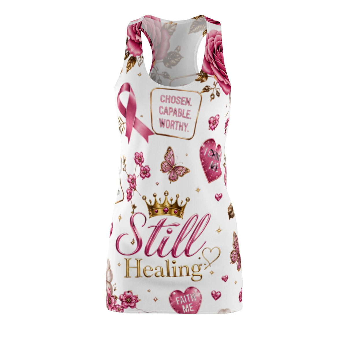 Still Healing Racerback Dress — Inspirational Breast Cancer Awareness AOP