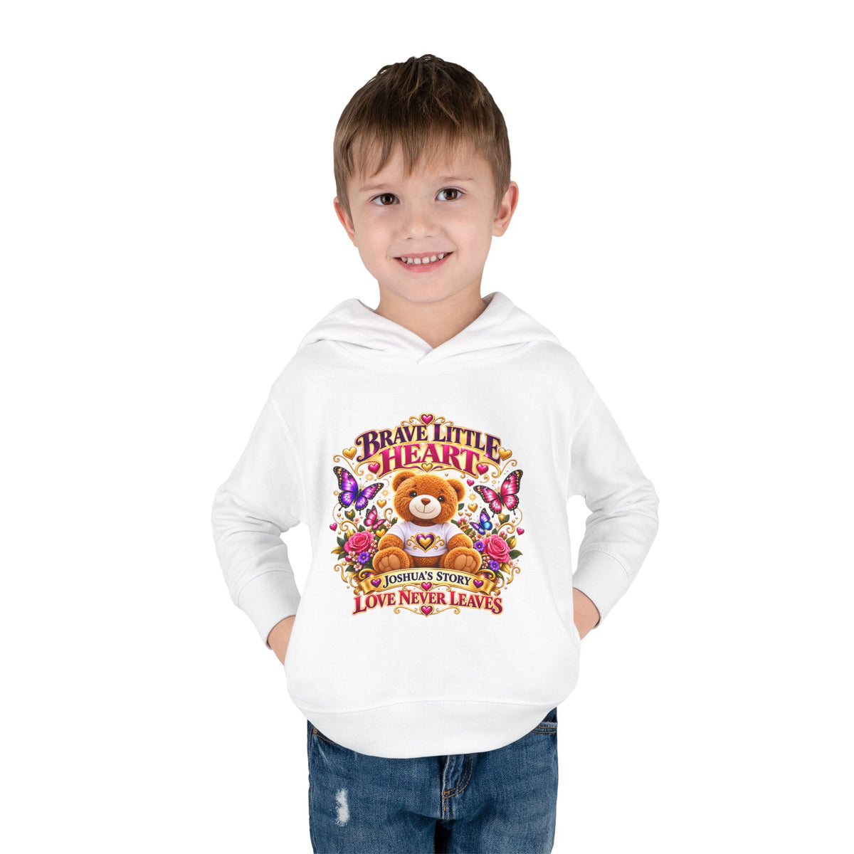 Toddler Hoodie - "Brave Little Heart" Teddy Design (Personalize: Joshua's Story)