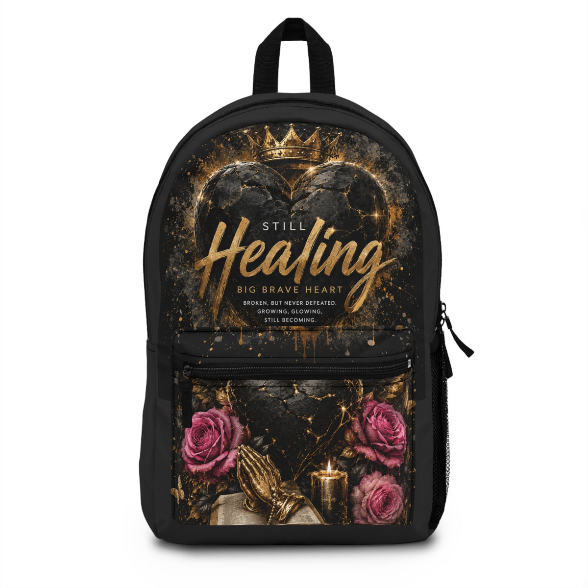 Still Healing Backpack — Inspirational "Big Brave Heart" Floral Travel Bag