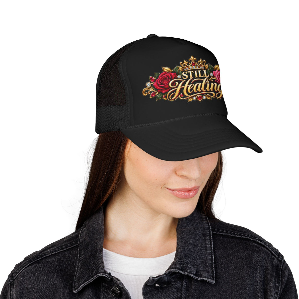 Still Healing Trucker Hat — Floral Crown Recovery Mesh Cap