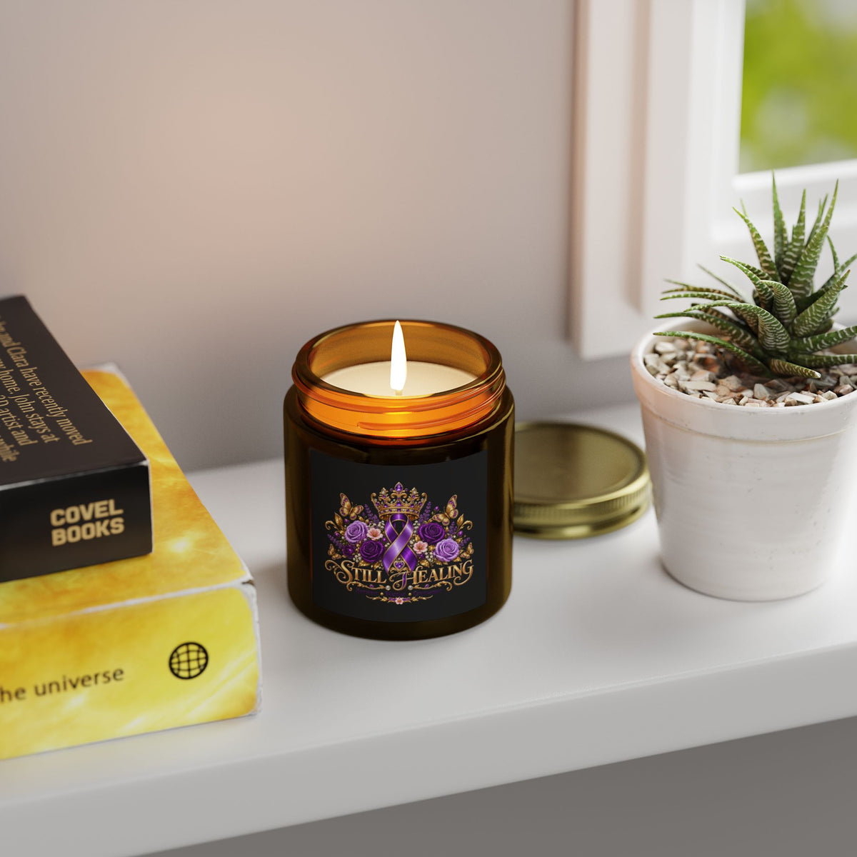 Still Healing Purple Ribbon Scented Candle — Coconut Apricot Wax (4oz/9oz)