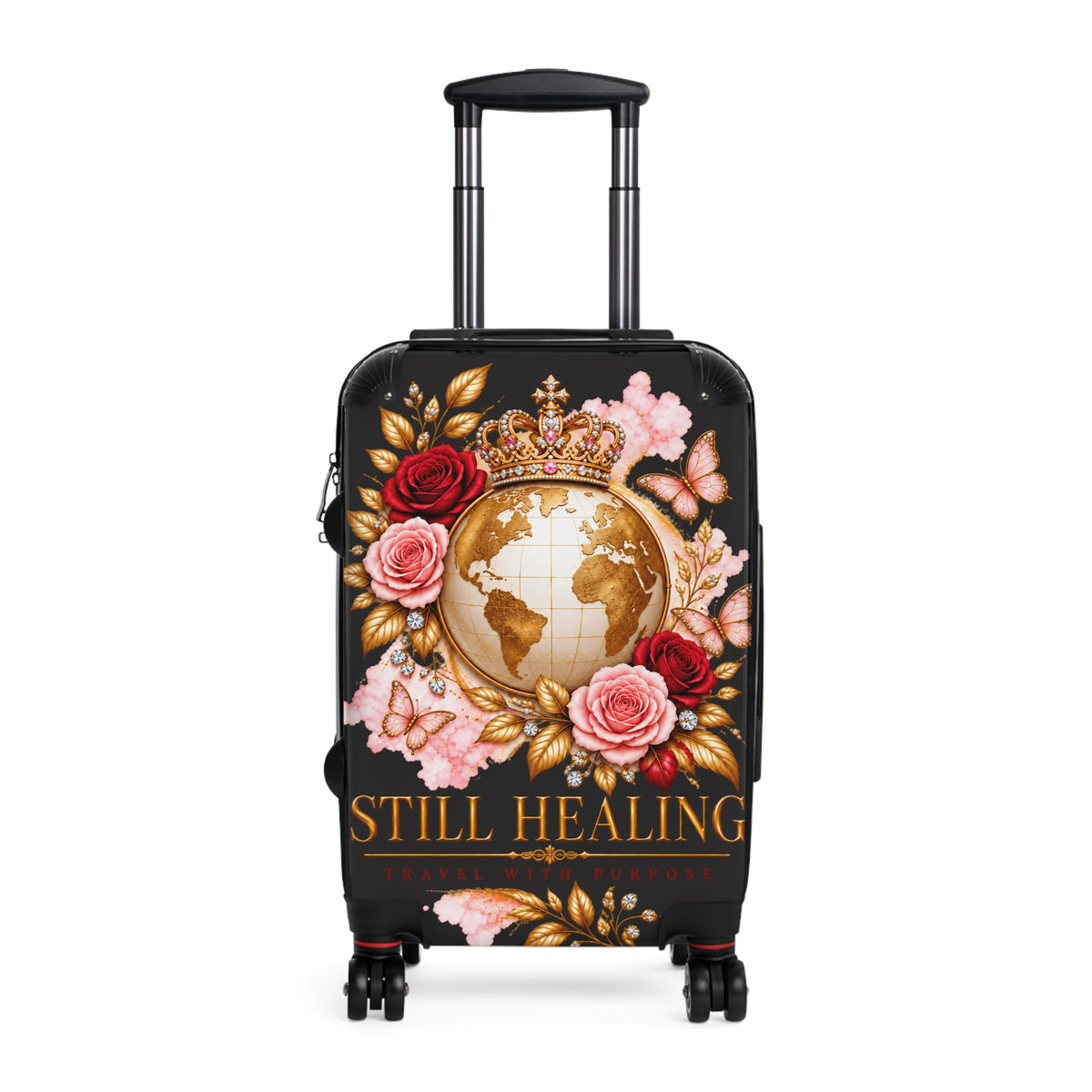 Still Healing Floral Globe Suitcase — Decorative Travel Luggage
