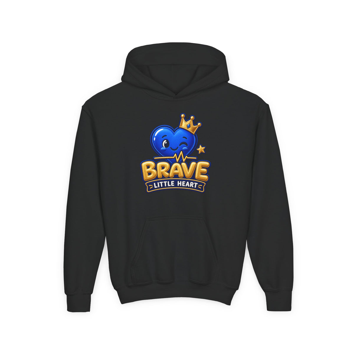 Youth Hoodie - "Brave Little Heart" Cute Blue Whale Crown Design