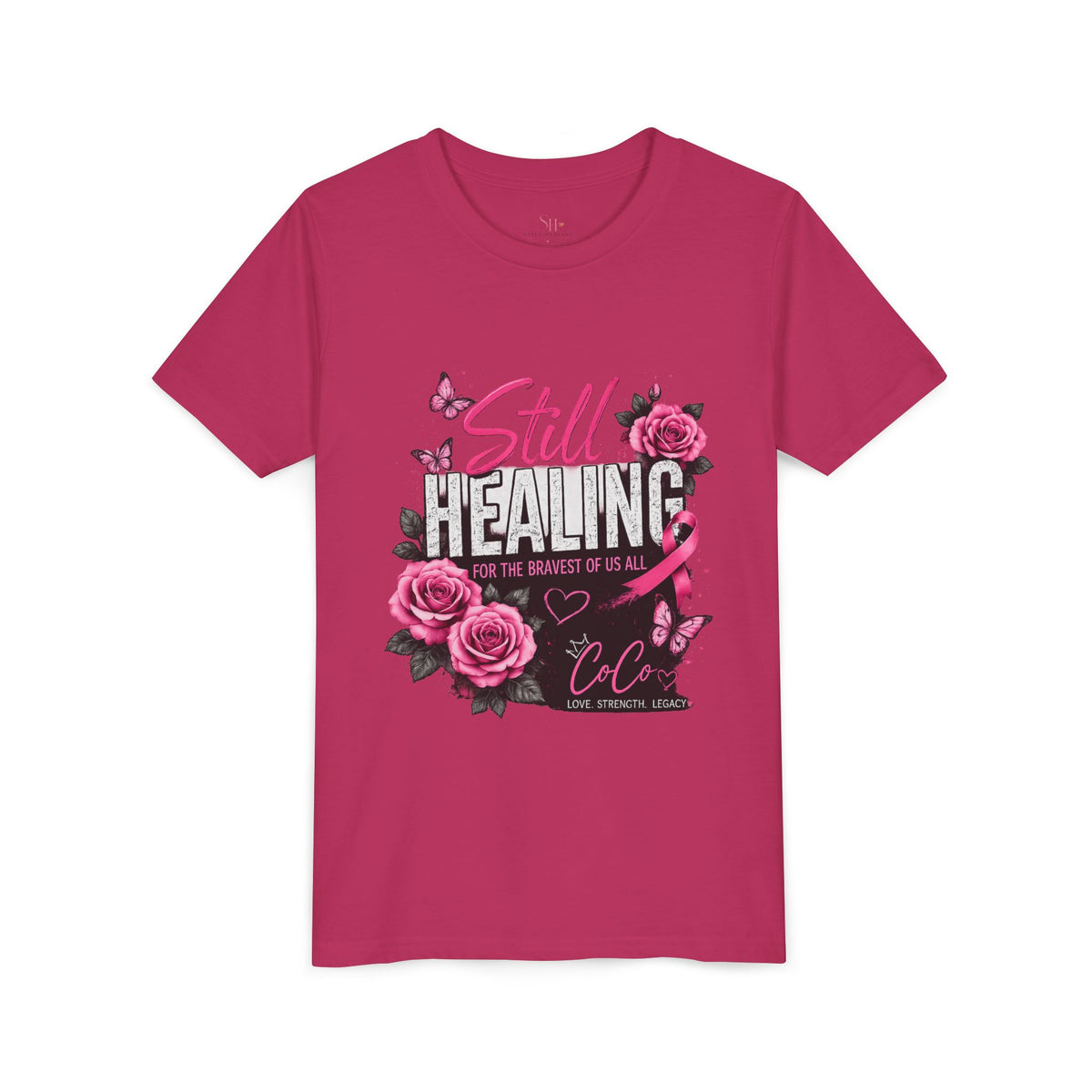 Youth Tee — "Still Healing" Memorial Shirt with Pink Ribbon & Photo Tribute