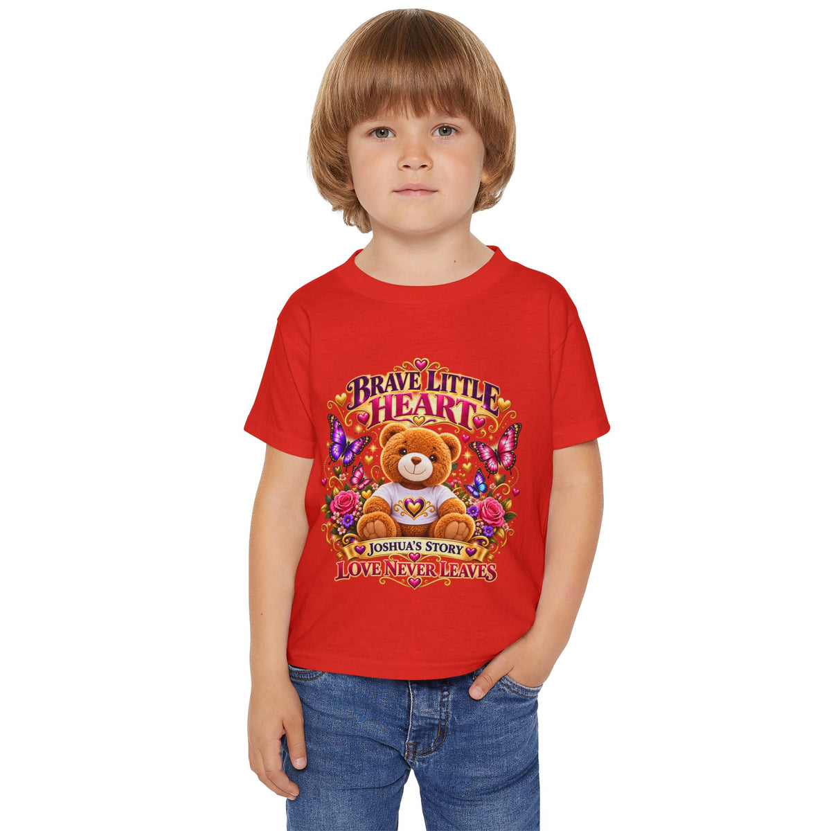 Toddler T-Shirt — "Brave Little Heart" Personalized Bear Design (Love Never Leaves)