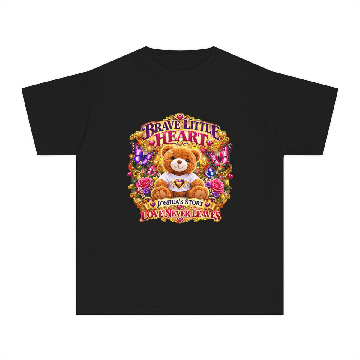 Youth Tee β "Brave Little Heart" Teddy Bear Floral Comfort Shirt