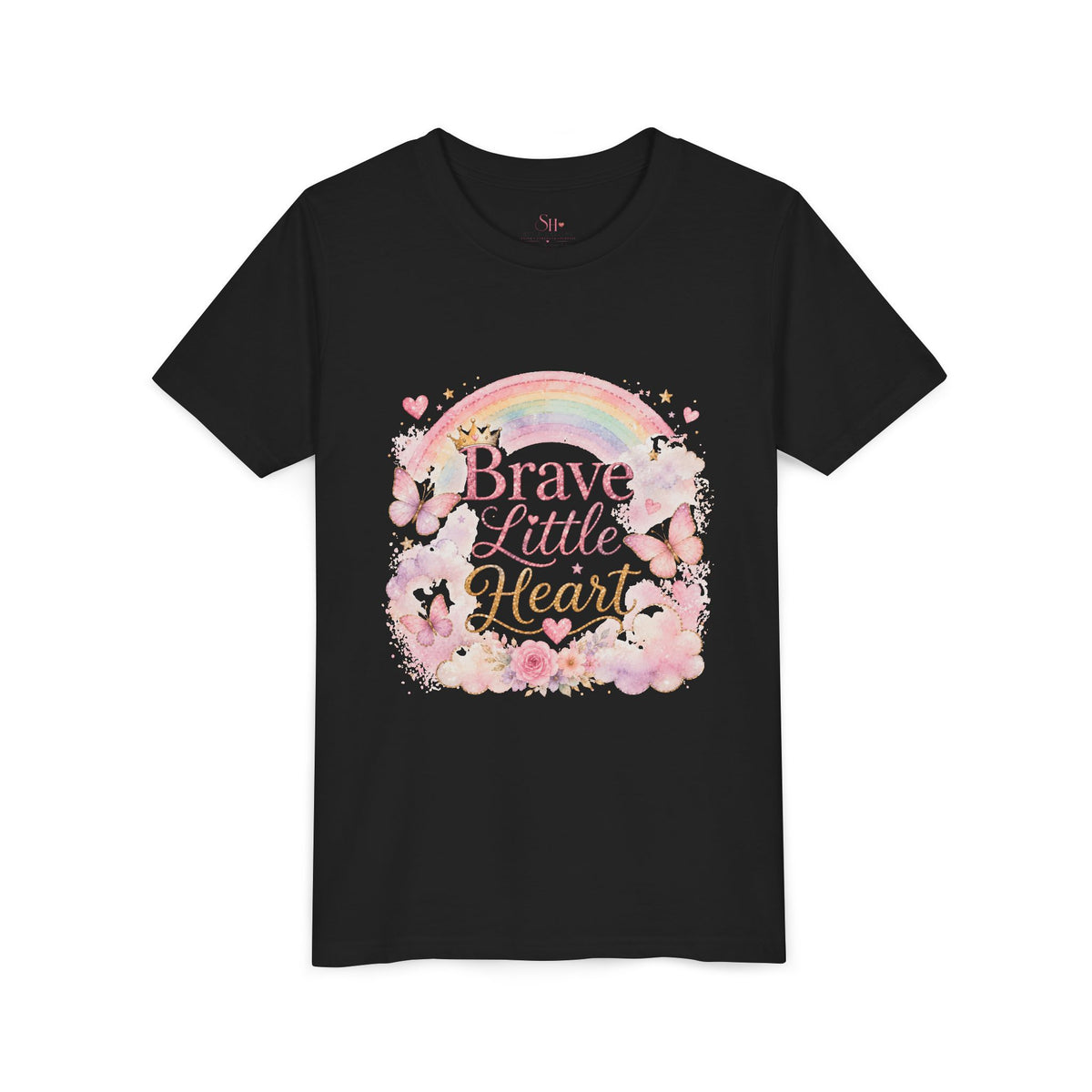 Brave Little Heart Youth Tee — Rainbow Butterflies Floral Kids Shirt