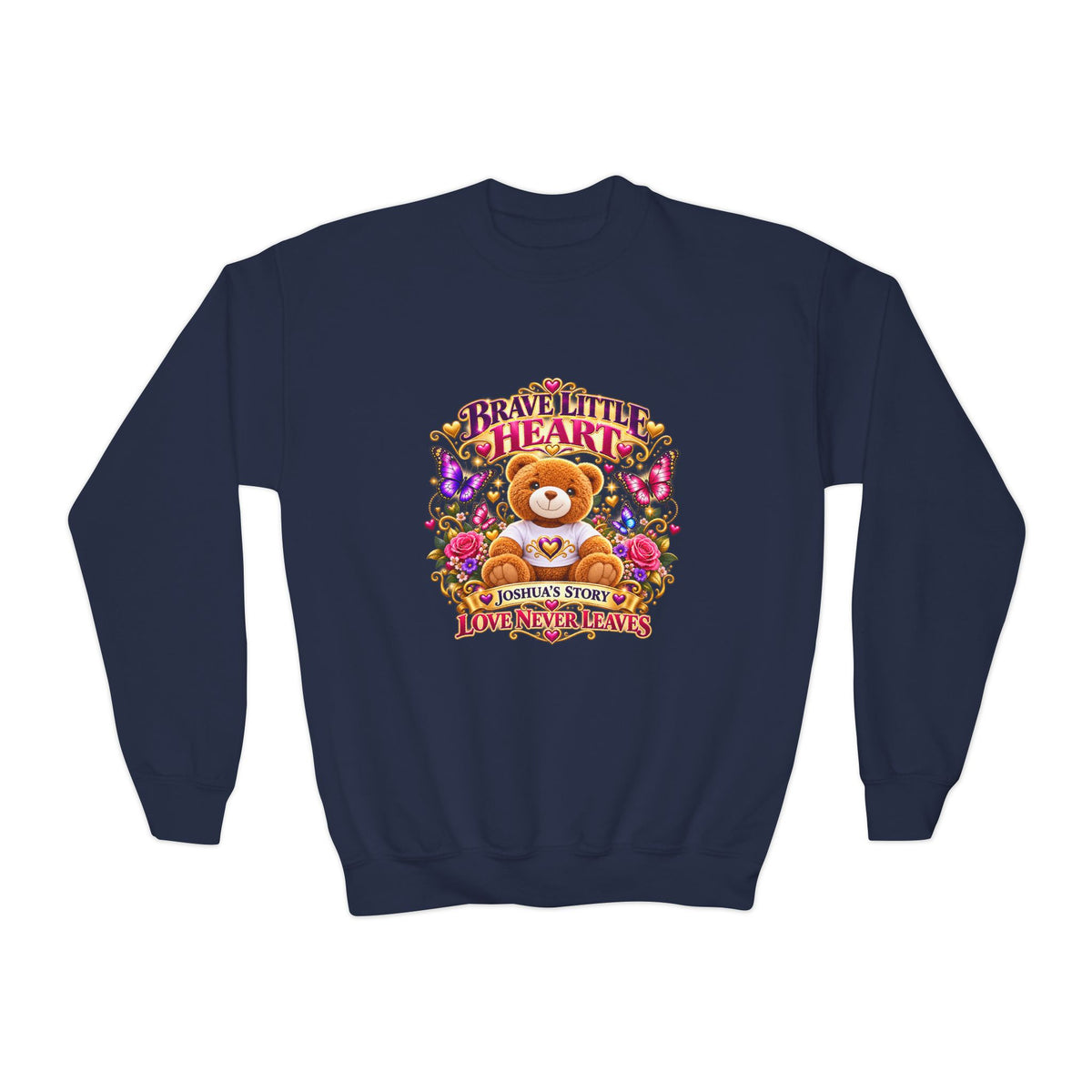 Brave Little Heart Youth Crewneck Sweatshirt β Cute Teddy Bear Floral Kids Pullover